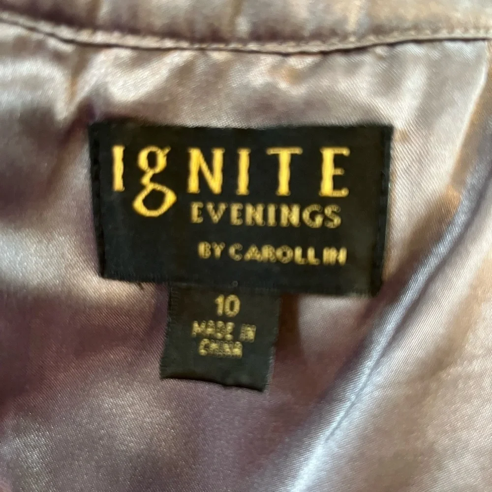 GRAY Ignite Evenings knee length dress, keyhole neck with rhinestones. Like new - Picture 5 of 5